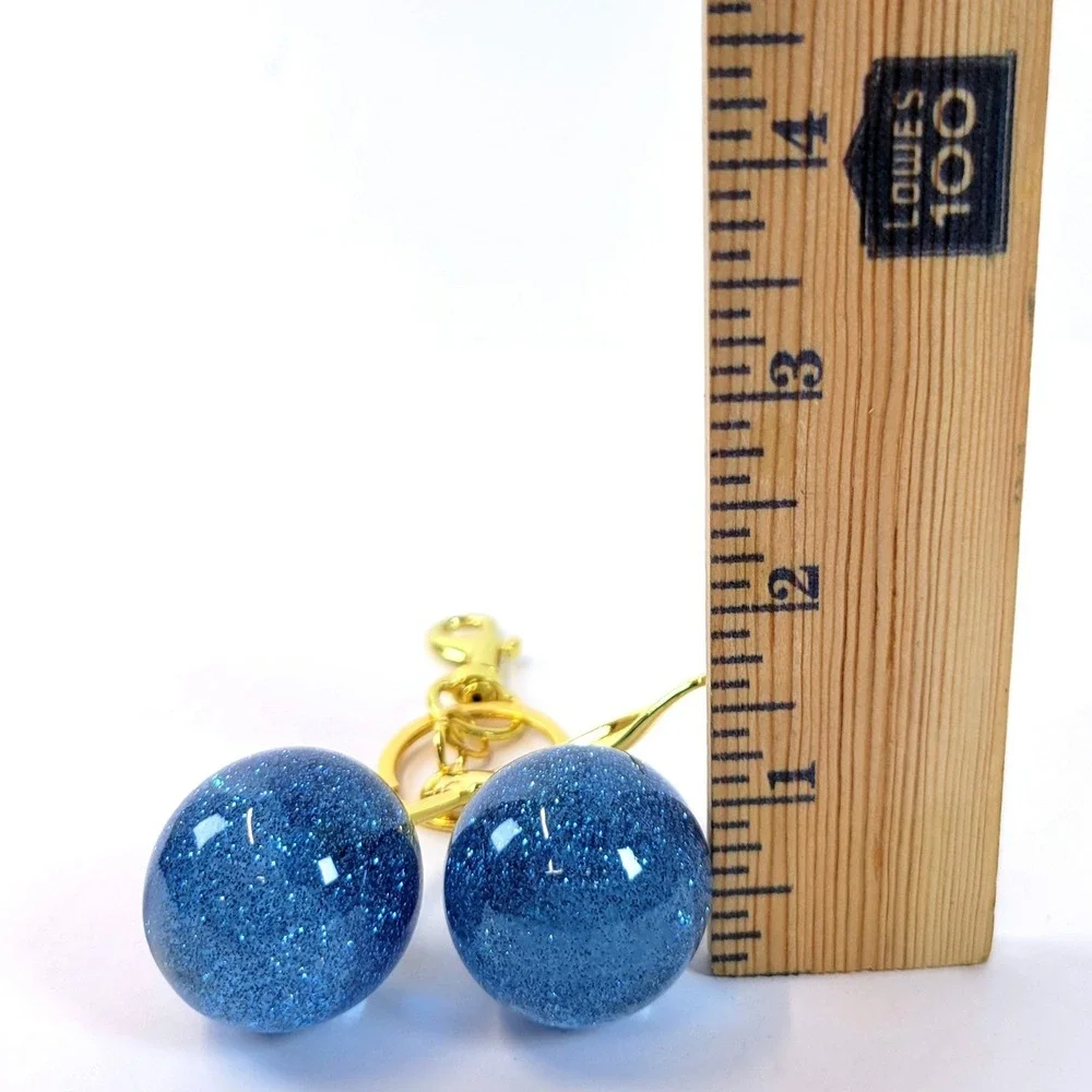 Double Cherry Bag Charm Keychain Glitter Blue Gold Coquette Festival NEW